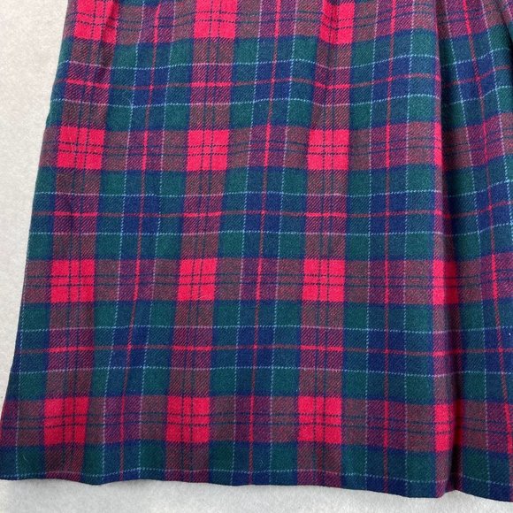 Vintage PENDLETON Women 10* Blue Red Plaid Front Pleated Wool Midi Skirt Pockets - Picture 4 of 11